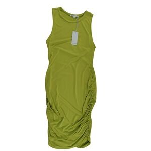ANTISTAR Womans Lime Green Ruched Bodycon Midi Dress Sleeveless Size M